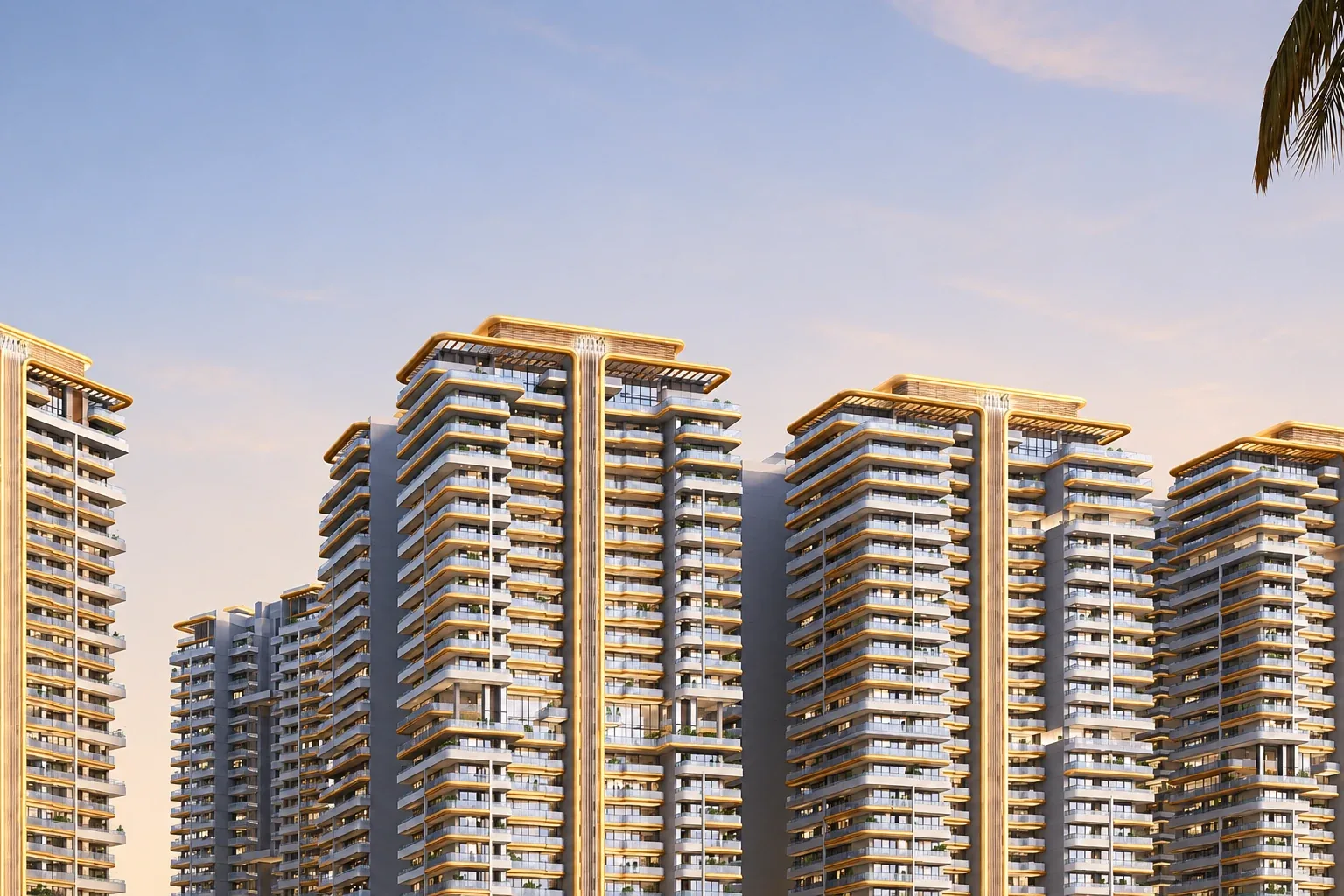 Noble Aurellia high-rise towers with gold balcony bands